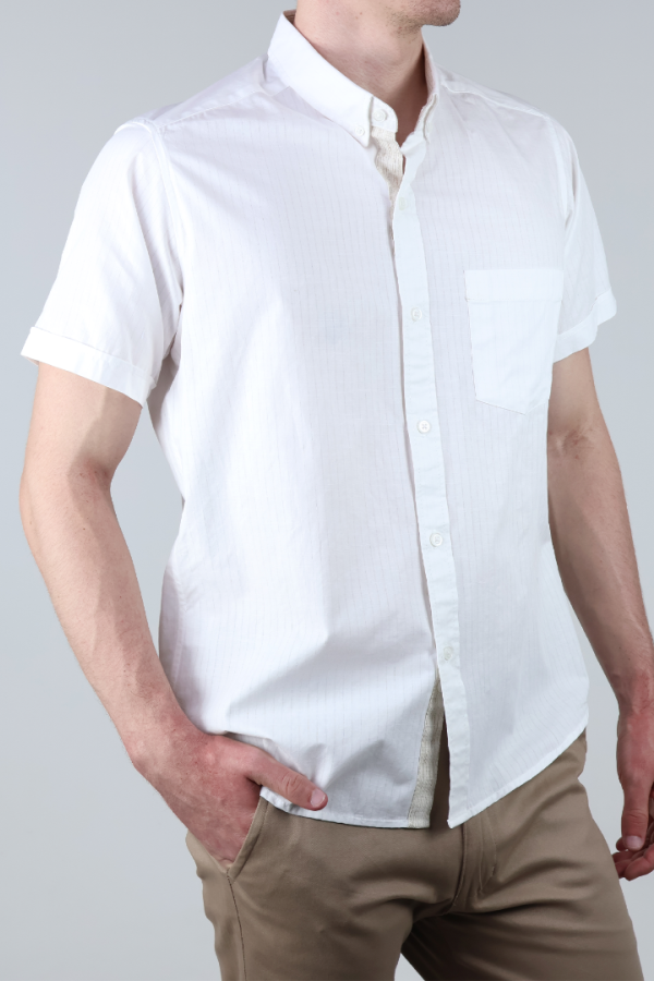 Camisa Blanca de Algodón Casual Manga Corta Hombre Fresca Y Ligera